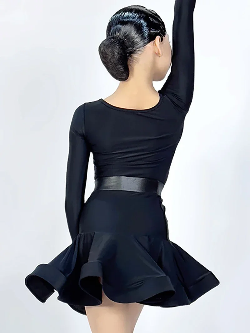 فستان رقص لاتيني للأطفال من لوليتا باللون الأسود للأطفال والبنات، تنانير علوية قياسية وطنية، زي قاعة الرقص، ملابس رقص لمرحلة الأداء