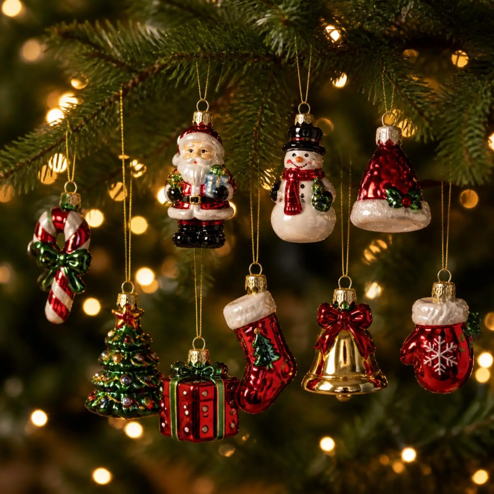 9 Pieces Glass Christmas Tree Ornament Ready to Hang Glass Ornament with Hanging Loop Festive Tree Hanging Decoration for