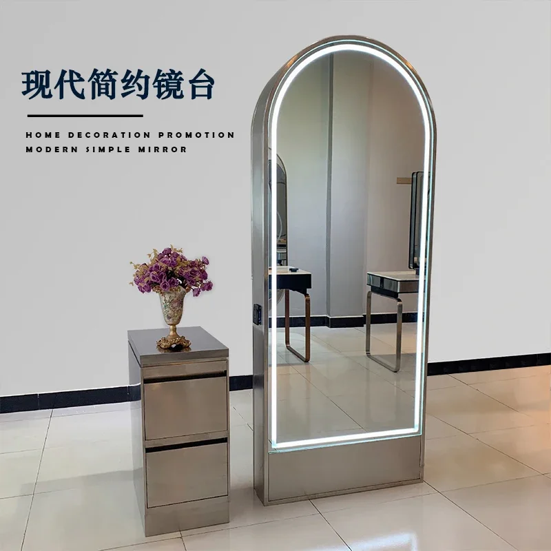 Stainless Steel Barbershop Mirror Hair Salon Hairdressing Mirror Cheap Haircut Lounge Taburetes Con Ruedas Nail Salon Furniture