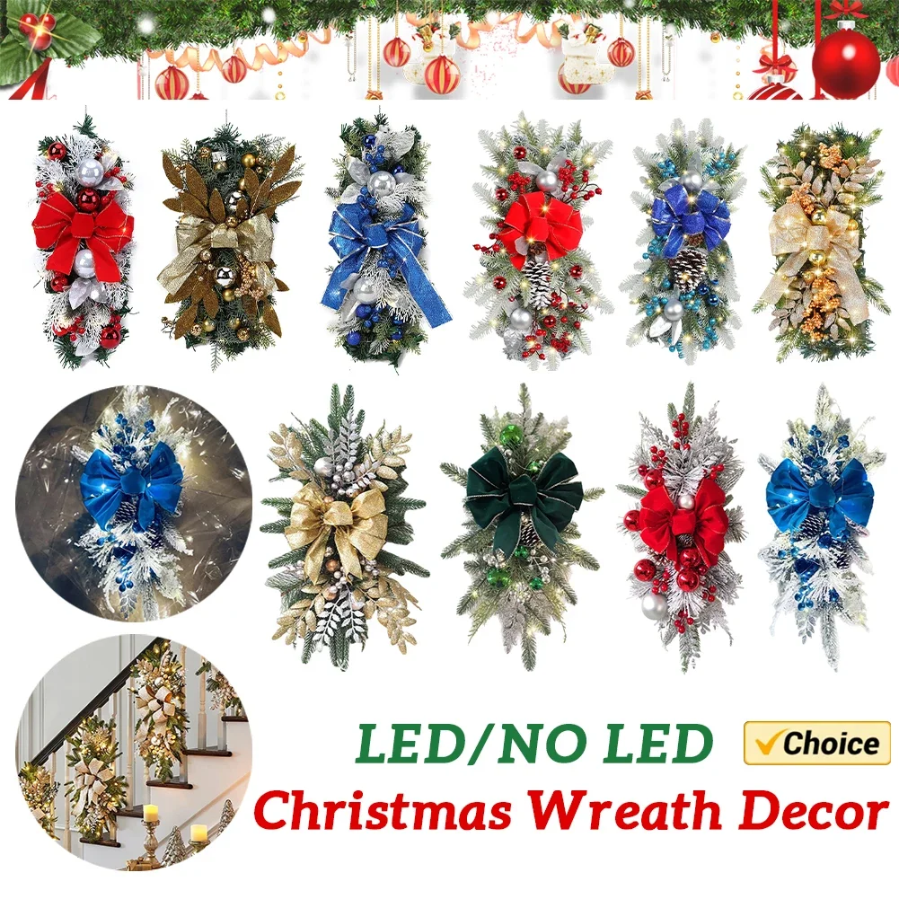 Weihnachten Swag Kranz Anhänger Ornament Weihnachtskranz ohne/mit Licht Hause Tür Fenster Dekoration Party Supplies