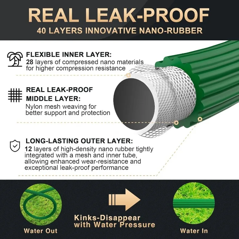 Lefree 100ft Expandable Garden Hose Leak-Proof with 40 Layers of Innovative Nano Rubber,Lightweight, No-Kink Flexible Water Hose