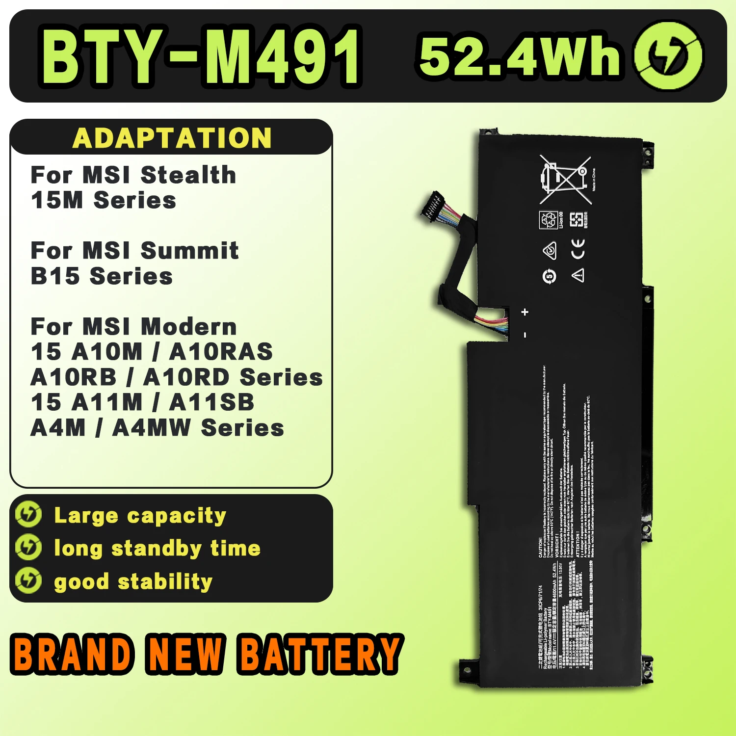 SAT BTY-M491 White New Laptop Batteries Replacement For MSI Stealth 15M/Summit B15/Modern 15 A10RB-041TW 11.4V-52.4Wh-4600mAh