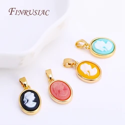 18K Real Gold Plated Lady Cameo Pendants DIY Necklace Making Accessories,Classic Oval Connector Pendant Findings Wholesale