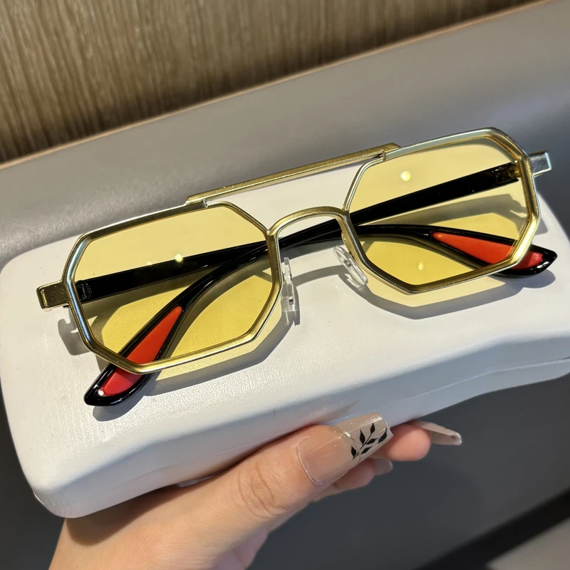 Retro Steam-Punk Sunglasses For Men With Polygonal Ddesign Large Frame Car-Specific Premium Quality UV Protection Edgy Chic view 5