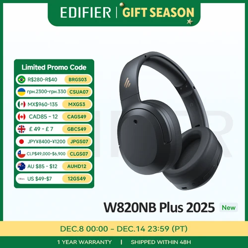 Imagen 1 del producto Edifier W820NB Plus(2025 Ver.) ANC Auriculares inalámbricos Bluetooth 6.1 Auriculares supraaurales -49dB Auriculares con cancelación de ruido Audio de alta resolución