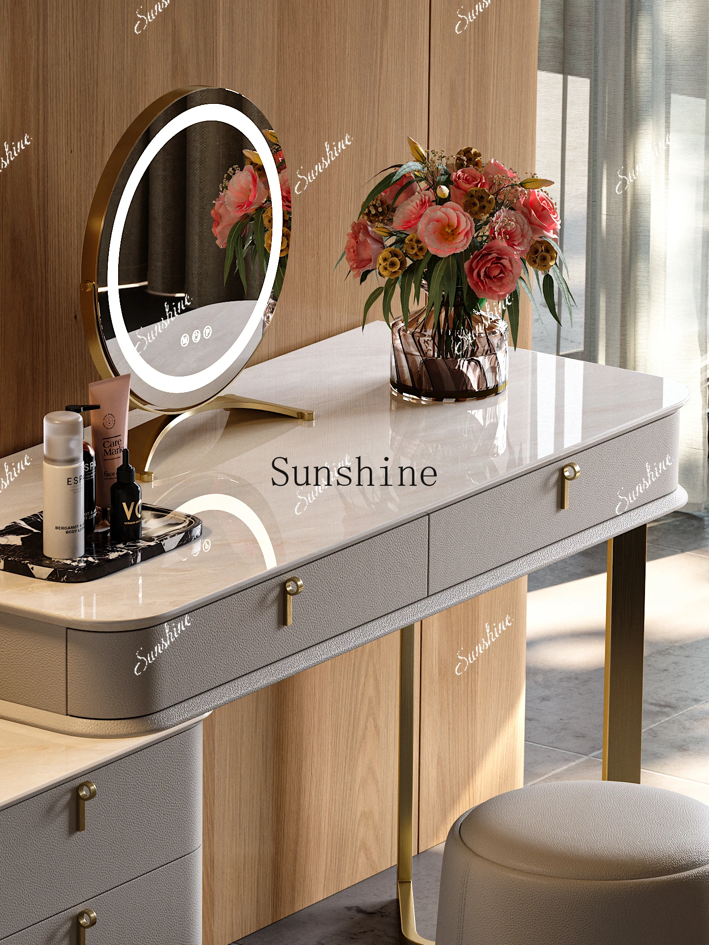 

bedside table, dresser, integrated master bedroom, advanced light luxury storage, simple and modern bedroom chestP