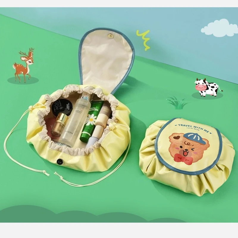Cute Little Bear Drawstring Makeup Bag Travel Cosmetics Drawstring Bag PU Waterproof Drawstring Bags Portable Storage Bag