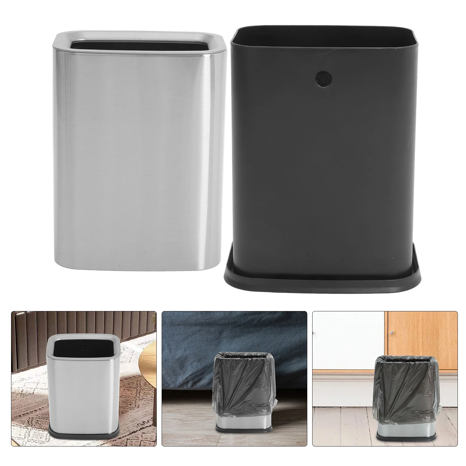 

Stainless Steel Trash Can Kitchen Small Cans Wastebasket Garbage Pp Bathroom Trashcan No Lid Office with