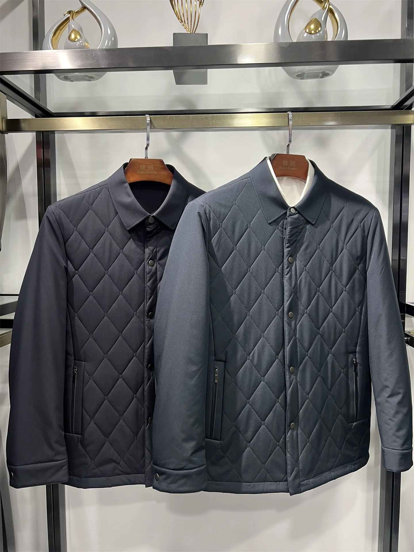 

Мужская повседневная куртка Non-Saints из шелка и хлопка, зимняя, деловая, для отдыха, с отложным воротником, на пуговицах, с ромбовидным узором, модное пальто