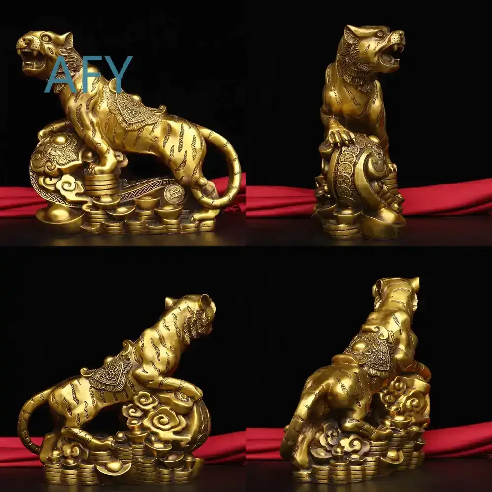Brass Zodiac Tiger Figurine for Home Office Desk Decoration Gift Craft Wholesale Brass Tiger Decor