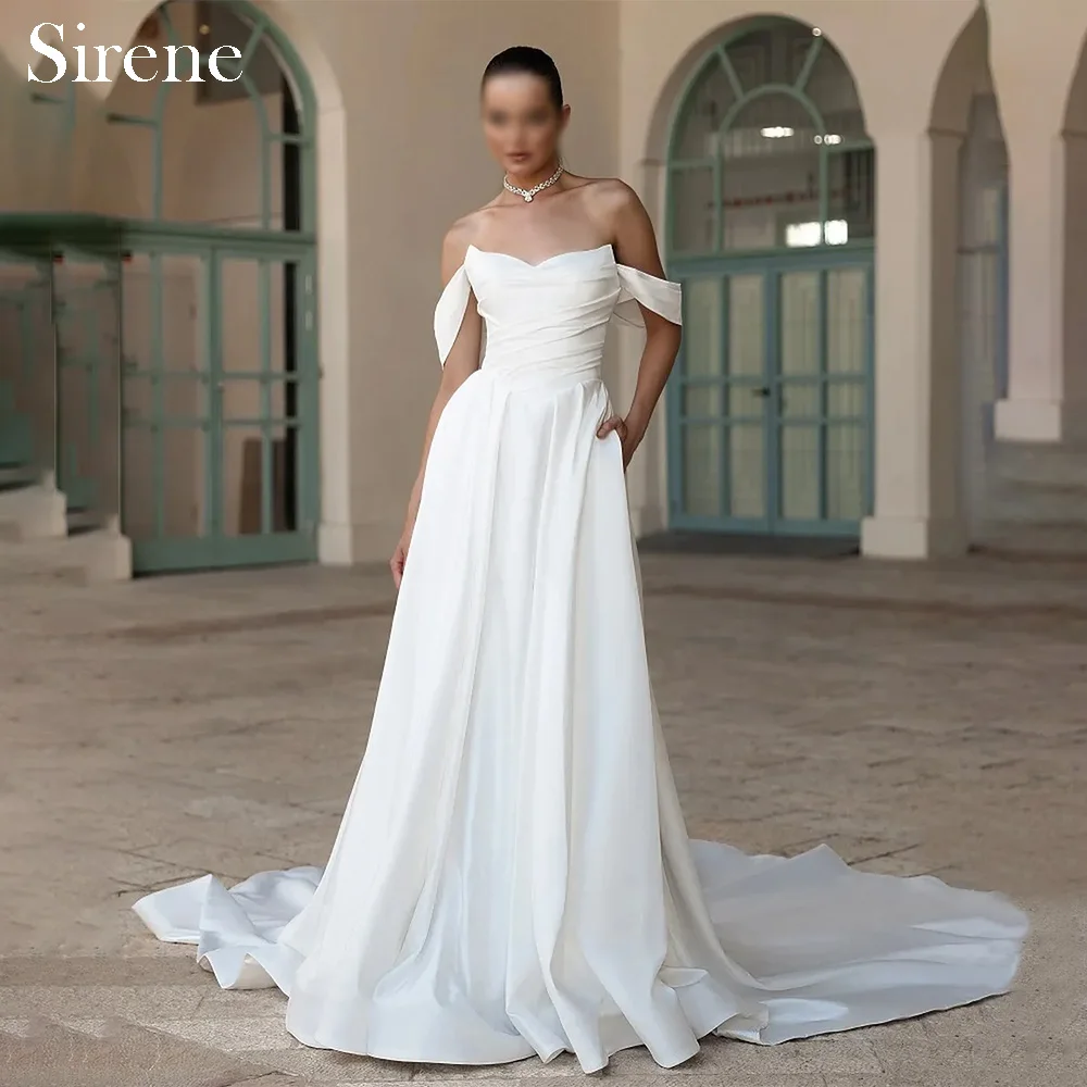 

Customized Elegant Long Ivory Wedding Dress Off Shoulder Floor-Length A-Line Court Train Bridal Gown Vestidos De Novias 2025