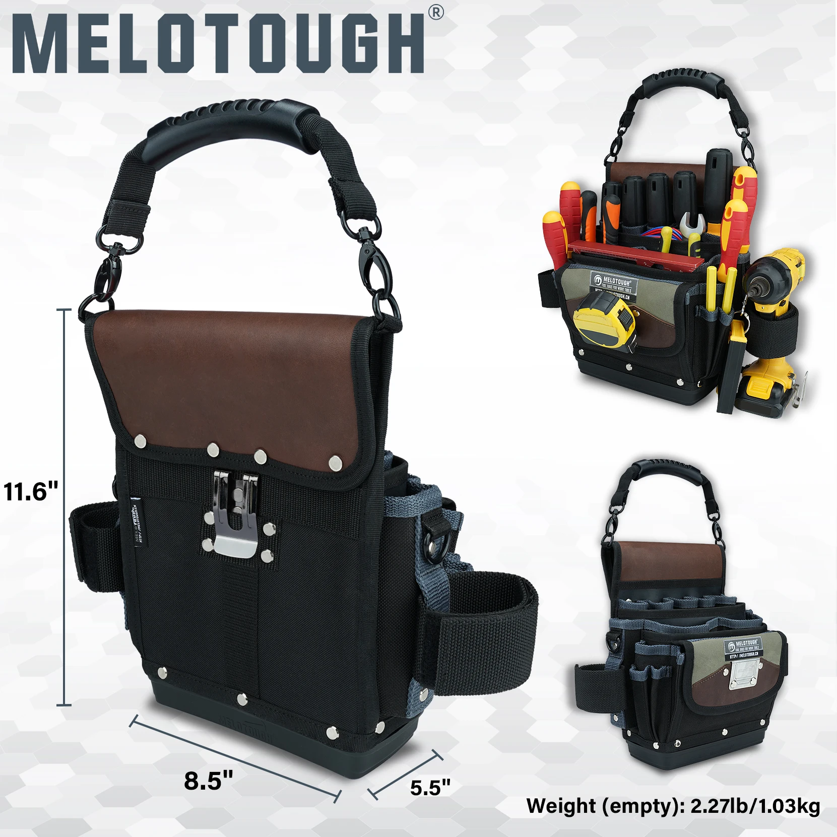 حقيبة أدوات صلبة سفلية مع مشبك حزام، حقيبة أدوات كهربائي مفتوحة لخدمة صيانة سباك نجار فني HVAC #3