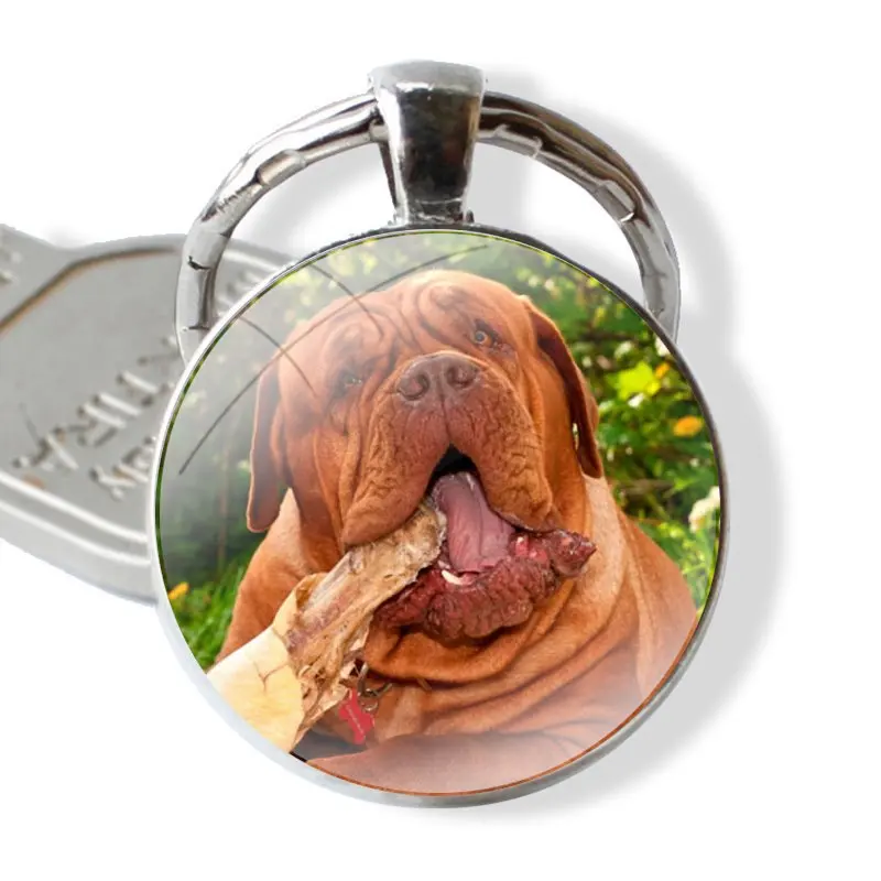 Dogue de Bordeaux dog Keychain Handmade Glass Cabochon Key Ring Holder Pendant Key Chains