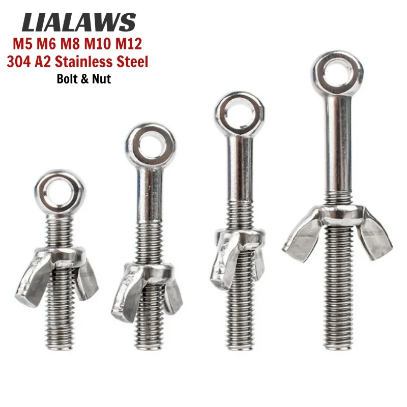 M5 M6 M8 M10 M12 304 Stainless Steel Ring Link Bolt Fisheye Eye Slip Hole Screw & Wing Nut Set Machinery Shoulder Swing Eye Bolt