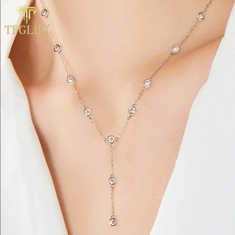 

TFGLBU 3 мм 1,1 карата D цвет муассанитовая цепочка ожерелья для женщин S925 серебряная цепочка для свитера Y-образное колье вечерние ювелирные изделия подарки