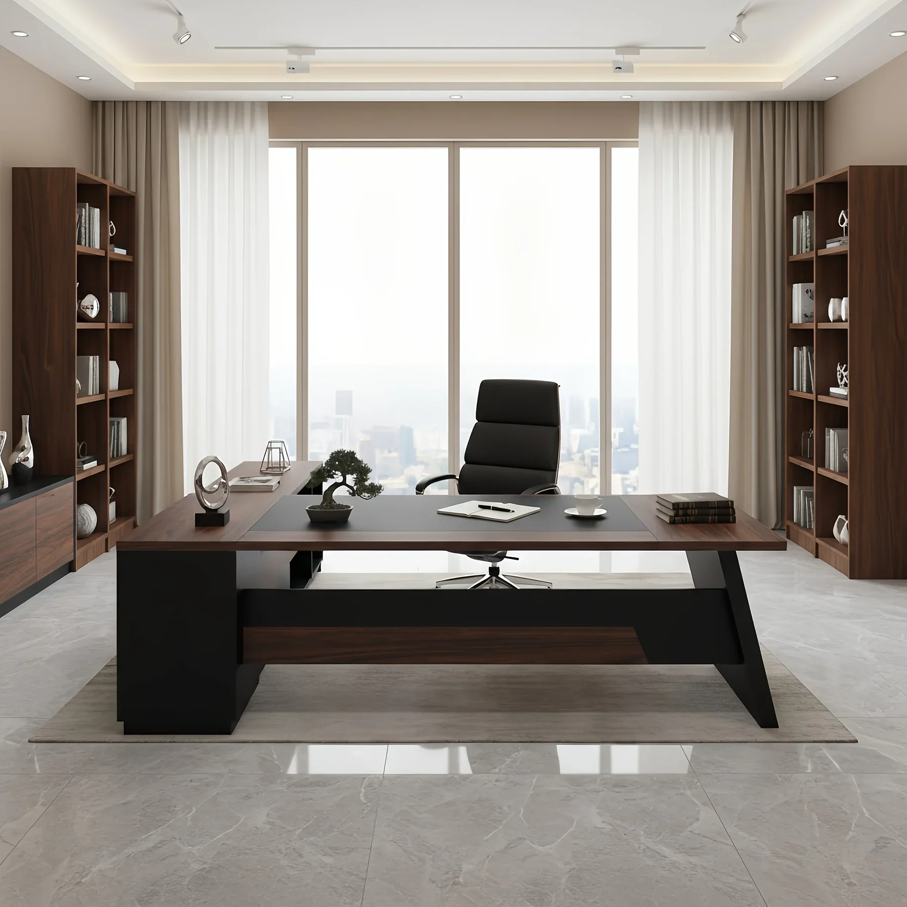 78 Inch L-Shaped Executive Desk, Modern Home Office Desk with Storage Shelves, Large Computer Desk with Drawers and Lateral File Cabinet, Workstation for Home Office