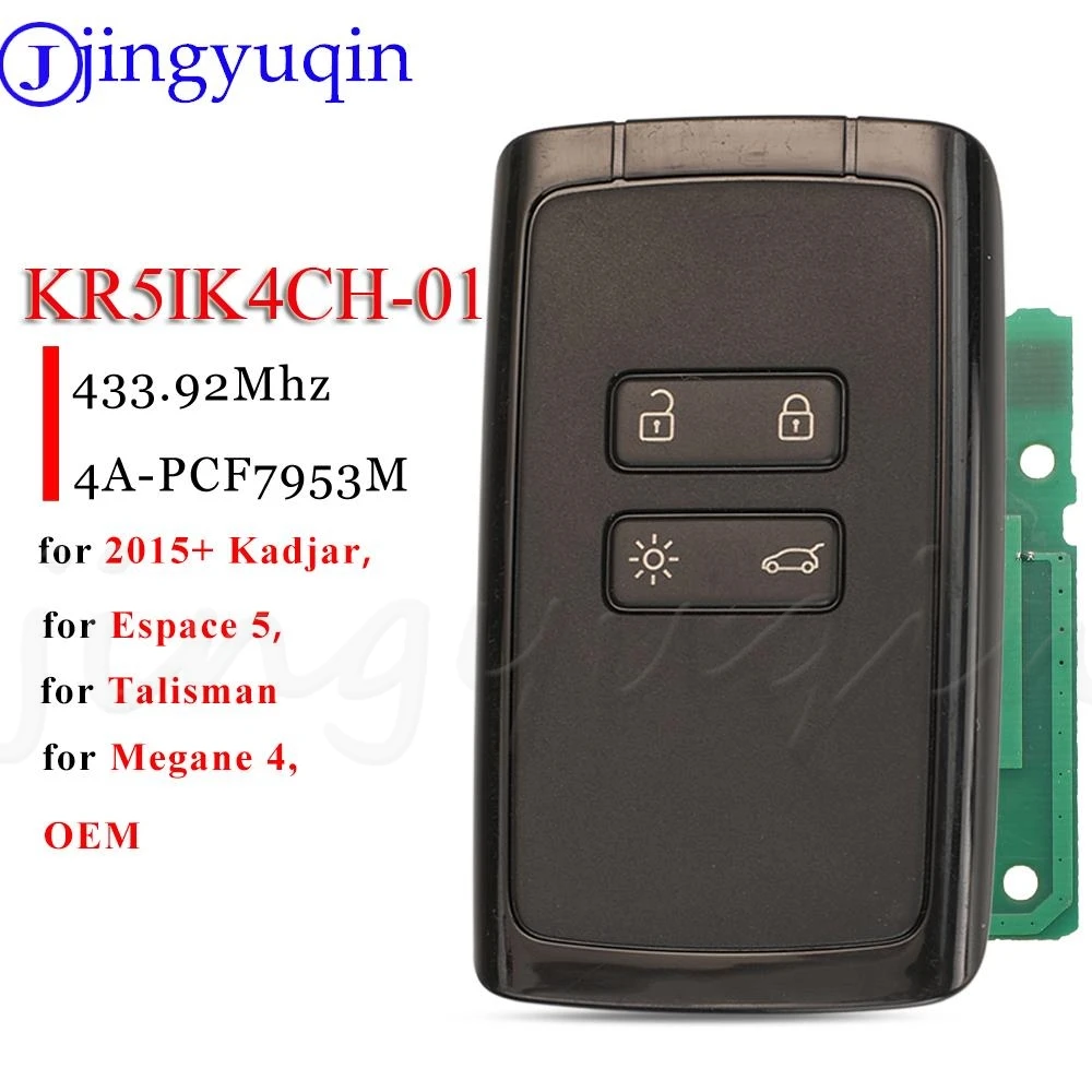 jingyuqin Original 433Mhz 4A PCF7953 KR5IK4CH-01 Smart Remote Car Key Card For Renault Espace5 Kadjar Megane4 Talisman KeylessGo