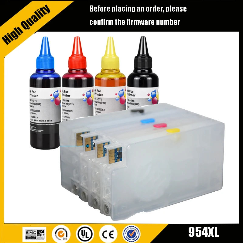 Enkshop 954 954XL Refillable Ink Cartridge With Auto Reset Chip  for Hp Officejet Pro 7740 8210 8710 8720 8730 Printer