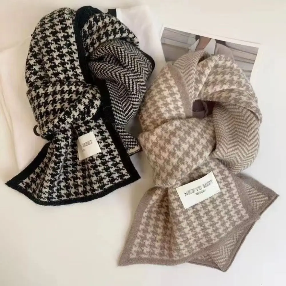 Winter Grid Knitted Scarf Fashion Women Long Scarves Female Vintage Big Scarf Soft Warm Thickened Scarf