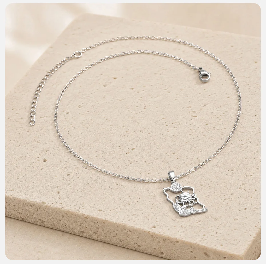 Vnox Vintage Löwen-Halskette für Damen, Kupfer, weiße Zirkonia, iranisch-persische Sonnen-Löwen-Halskette, Statement-Schmuck – Detail 6