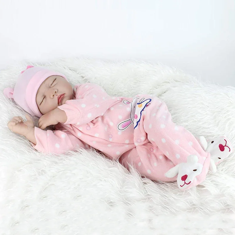 

55CM Bebe Realistic Reborn Baby Doll Sleeping Lifelike Soft Silicone Real Touch Weighted Body Rooted Hair