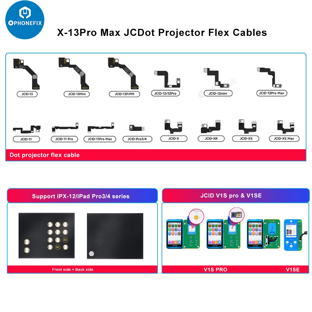 JC Dot Projector Flex JCID Dot Matrix Cable for iPHONE X XR XS 11 11P 12 PM 12Mini 13 13PM Pro 3/4 Dot Projector Face ID Repair