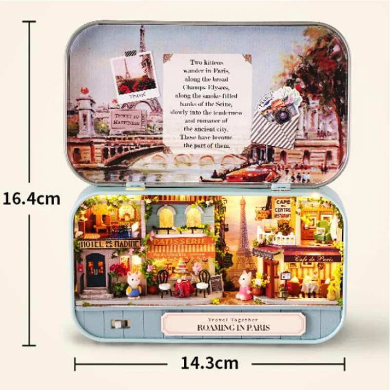 OUZEY Kotak Kayu 3D DIY - Tema "Karnaval Cahaya Bintang", "Mimpi Floral", dan "Jalan-jalan Paris", Hadiah Kerajinan Miniatur