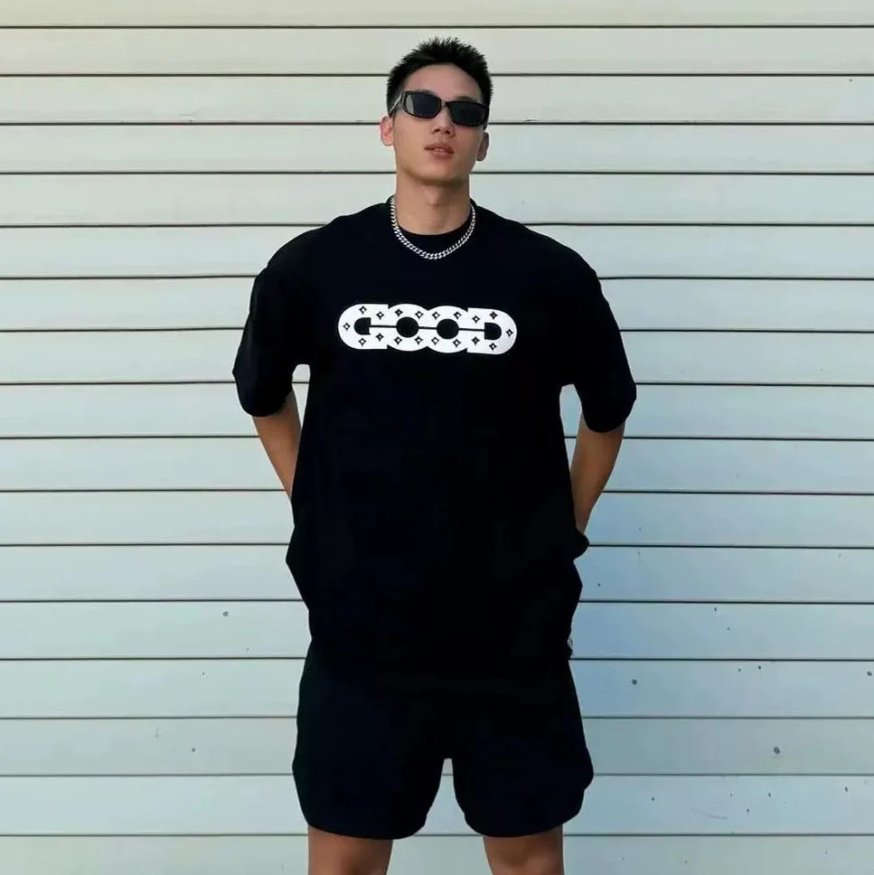 

Goodbrand New 2026 Lace-Up GOOD Color Diamond Print Rhinestone Short-Sleeve Unisex Couple's Versatile T-Shirt