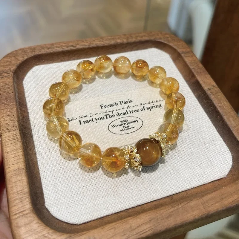 

Ruifan Big Round Beads Natural Yellow Crystal Topaz Tiger Eye Beaded Bracelet for Women Men Perfect for Wealth&Success Jewelry
