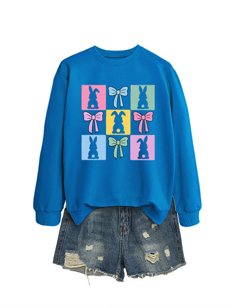 New spring and autumn cotton casual girls with comfortable bow rabbit loose fashion crew-neck hoodie base shirt