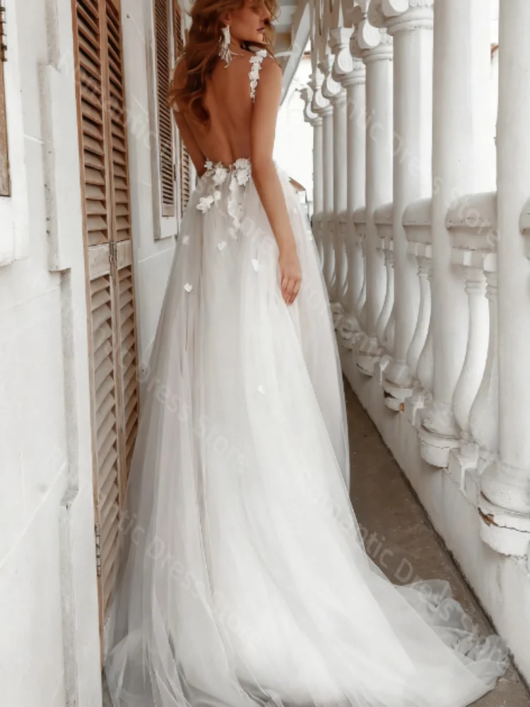 Robe De mariée romantique personnalisée en forme De cœur, ligne a, bretelles Spaghetti, traîne Court, dos nu, en dentelle