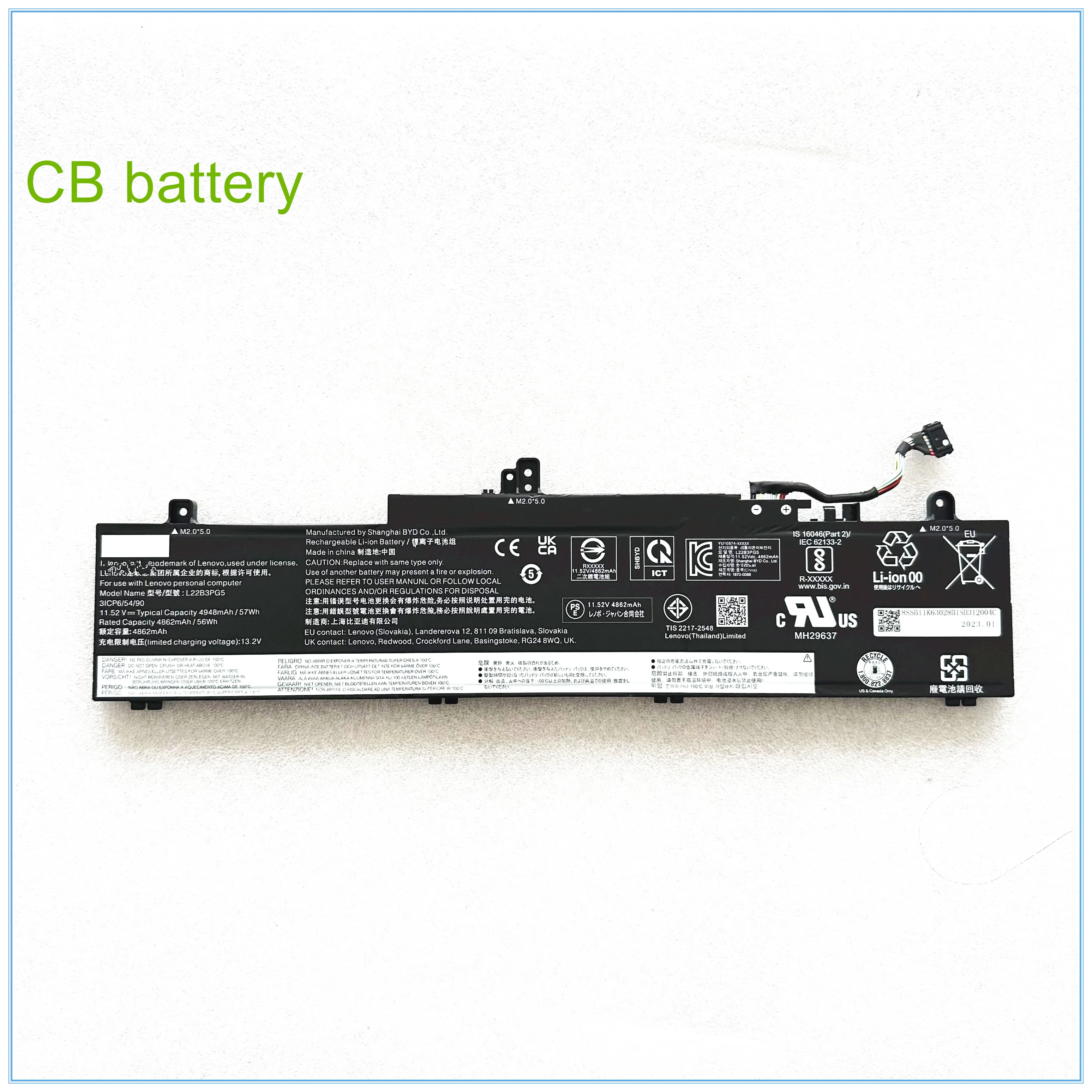 

L22B3PG4 Аккумулятор для ноутбука 5/E161 L22M3PG4 11,31 В 4156 мАч 47 Втч 5B11K63033, 5B11K63034, 5B11N56341