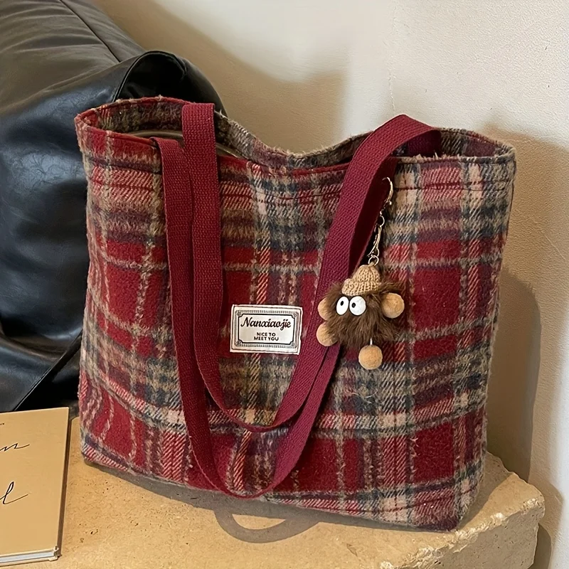 Large-capacity ladies' single-shoulder bag, autumn and winter checkered single-shoulder bag, fashionable and versatile tote bag