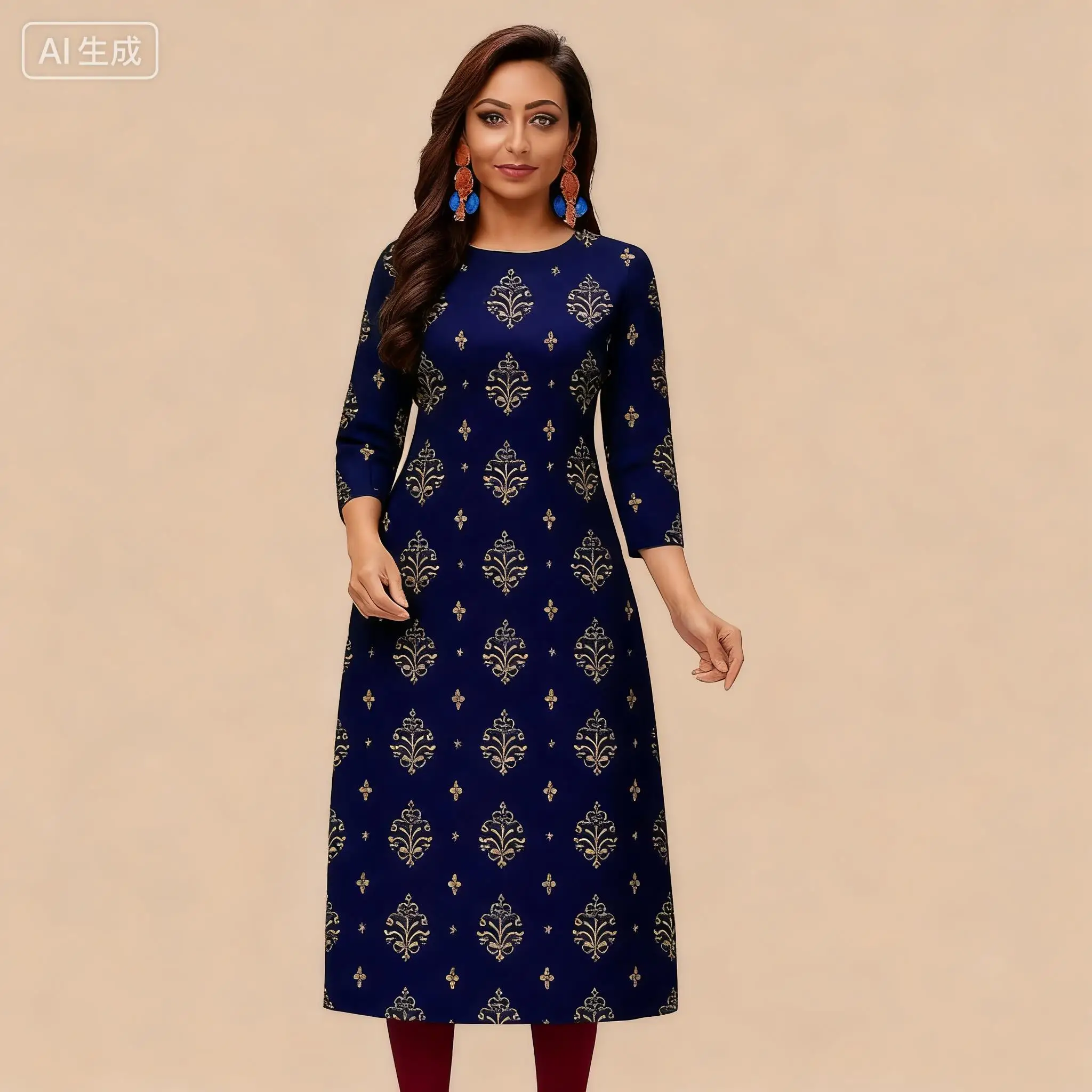 Muslim Kurtta Women's Casual Fashion Dress National style Straight Tube Casual Ethnic Abito Donna Musulmana Turkish Abaya