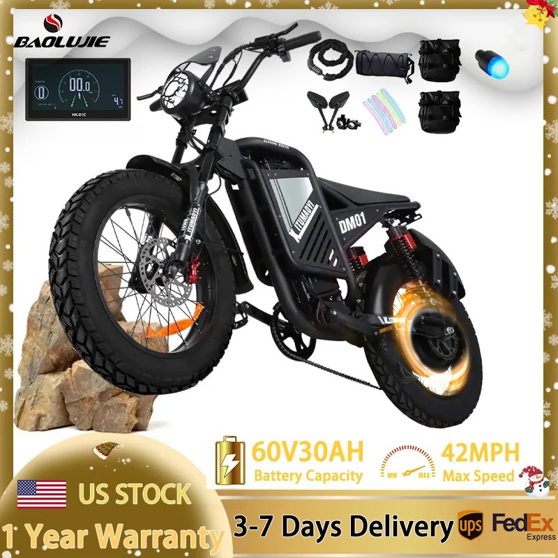 宝路捷 大人用電動自転車 2000W 60V 30AHバッテリー 電動マウンテンバイク デュアルサスペンション 電動自転車 20インチタイヤ Eバイク