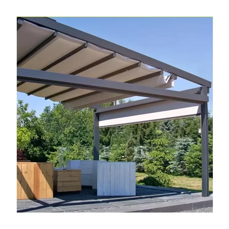 4x4 OEM Adjustable Outdoor Louvre Carport Motorized WPC Aluminum Bioclimatic Electric Retractable Roof Pergola for Outdoor