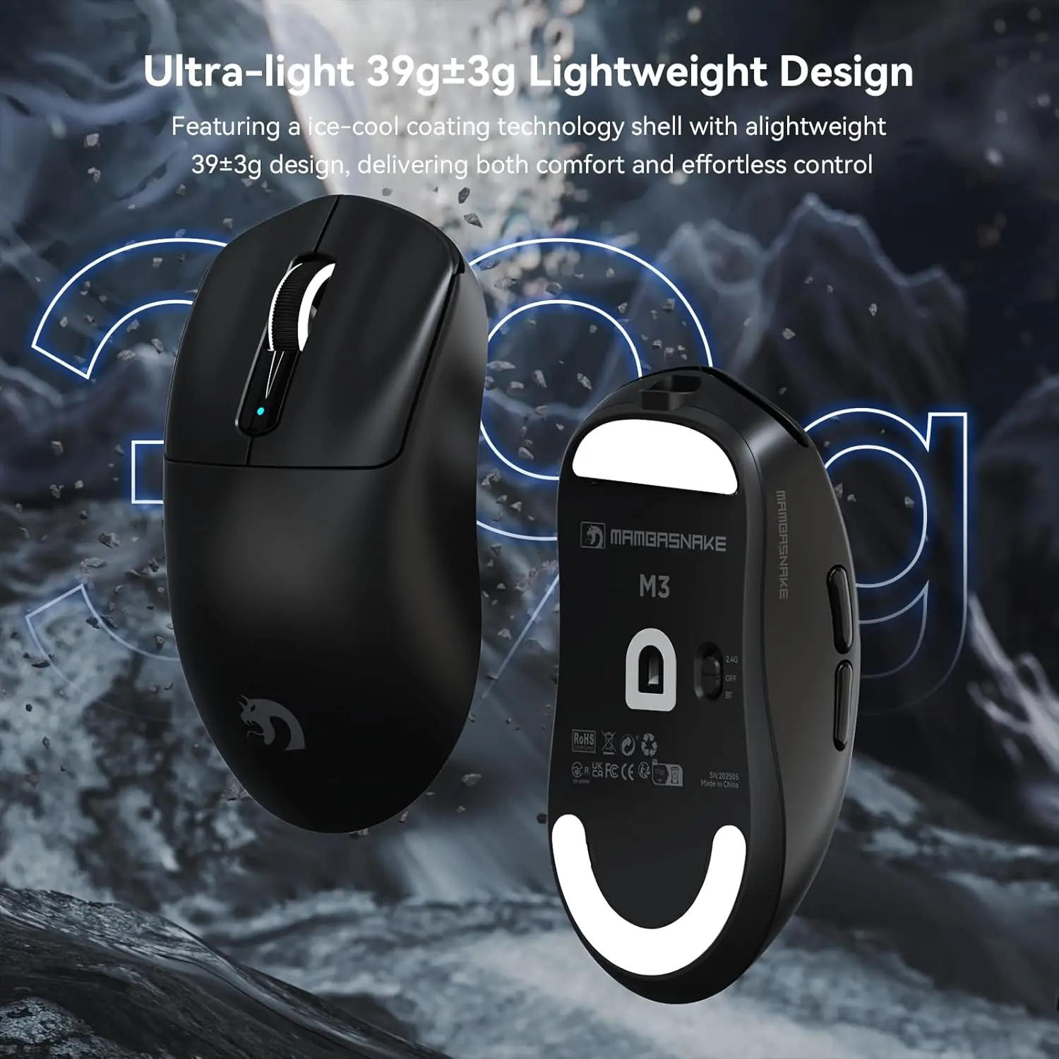 mambasnake-m3-39g-ultra-lightweight-wireless-gaming-mouse-bt-24g-wired-paw3395pro-40k-dpi-optical-sensor-200hrs-battery