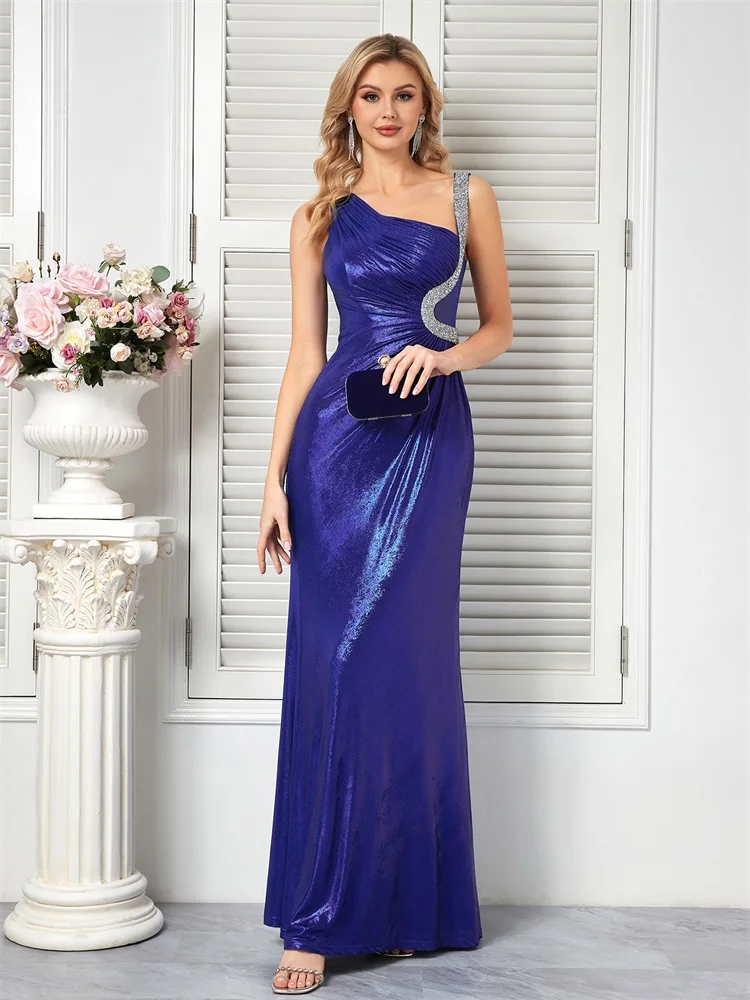 

Lucyinlove Luxury Deep V-Neck Sleeveless Royal Blue Evening Dress 2024 Women Elegant Wedding Party Long Prom Cocktail Dresses