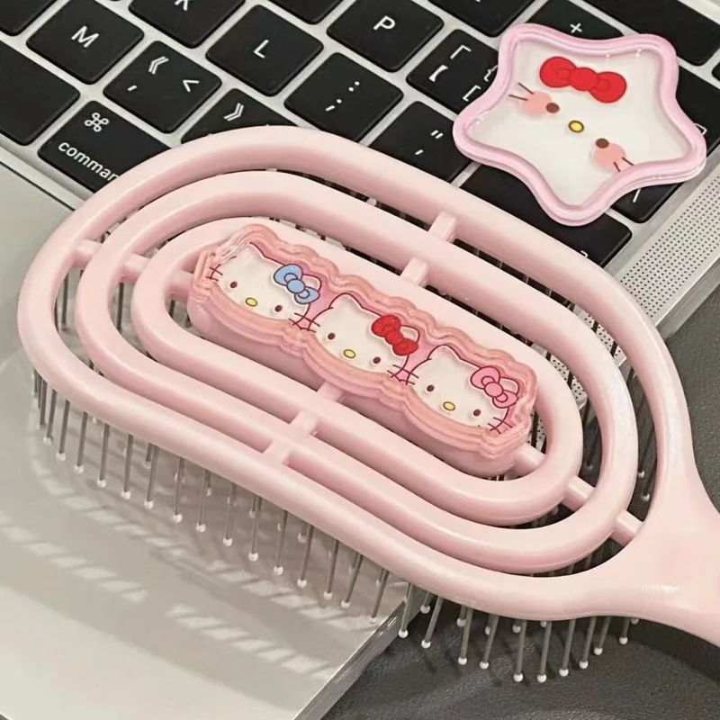 2024 Kt Cat Hollow Diy Pork Rib Comb Shaping Comb Fluffy Airbag Comb Wet Dry Dual-Use Student Massage Comb Cute Cartoon Anime