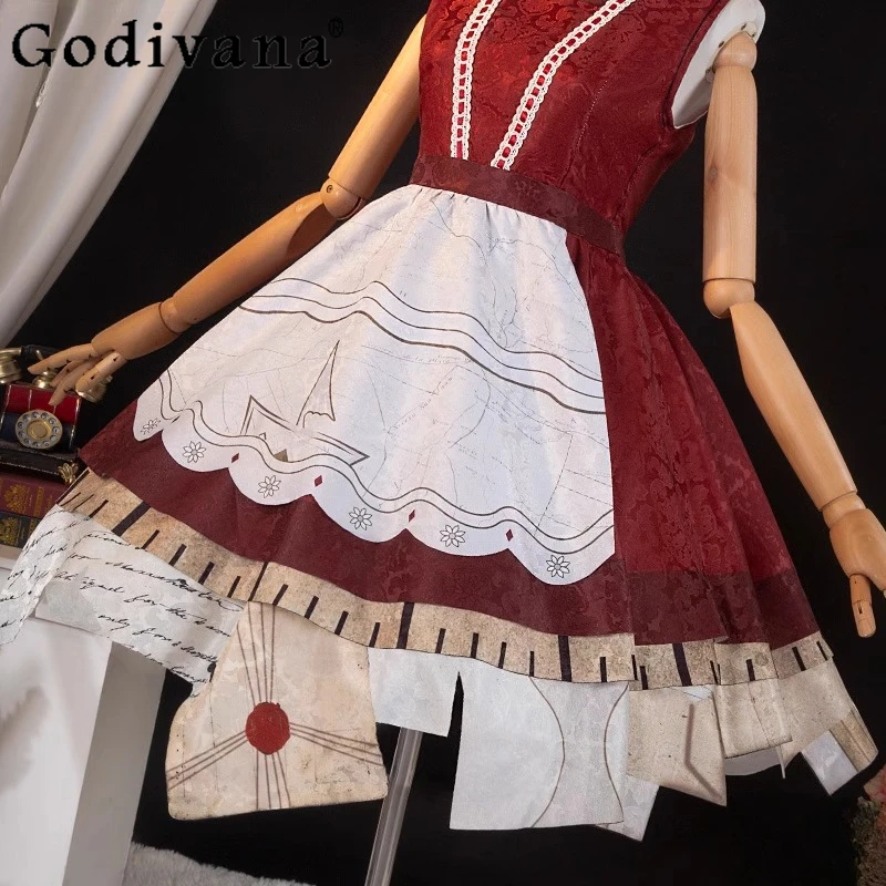 Costume cosplay per ragazza Pelle invecchiata Abito Lolita rosso Donna Abito natalizio carino Gioco Identity Survivor Memory Dress con parrucca