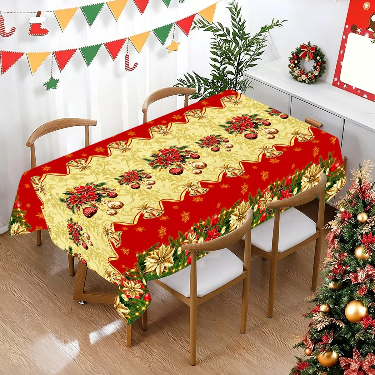 Floral Merry Christmas Table Cloth Vintage Xmas Tree Pattern Table Cover Home 2026 Navidad Party Decor 2027 Happy New Year view 5