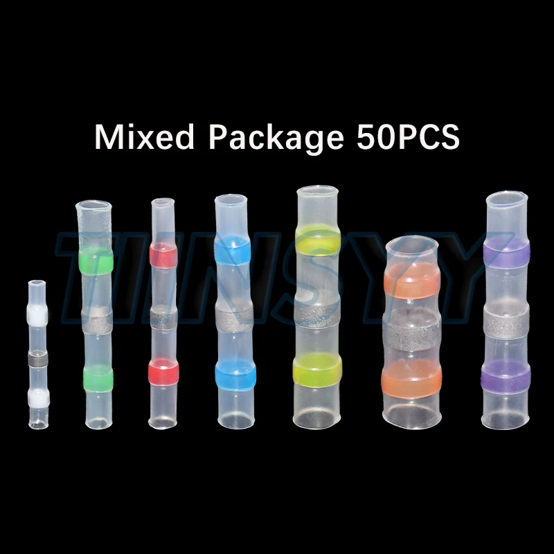 50PCS AWG22-18 Butt Electrical Splice Tinned Solder Seal Terminal Heat Shrinkable Wire Connectors SST21 Waterproof Sleeve