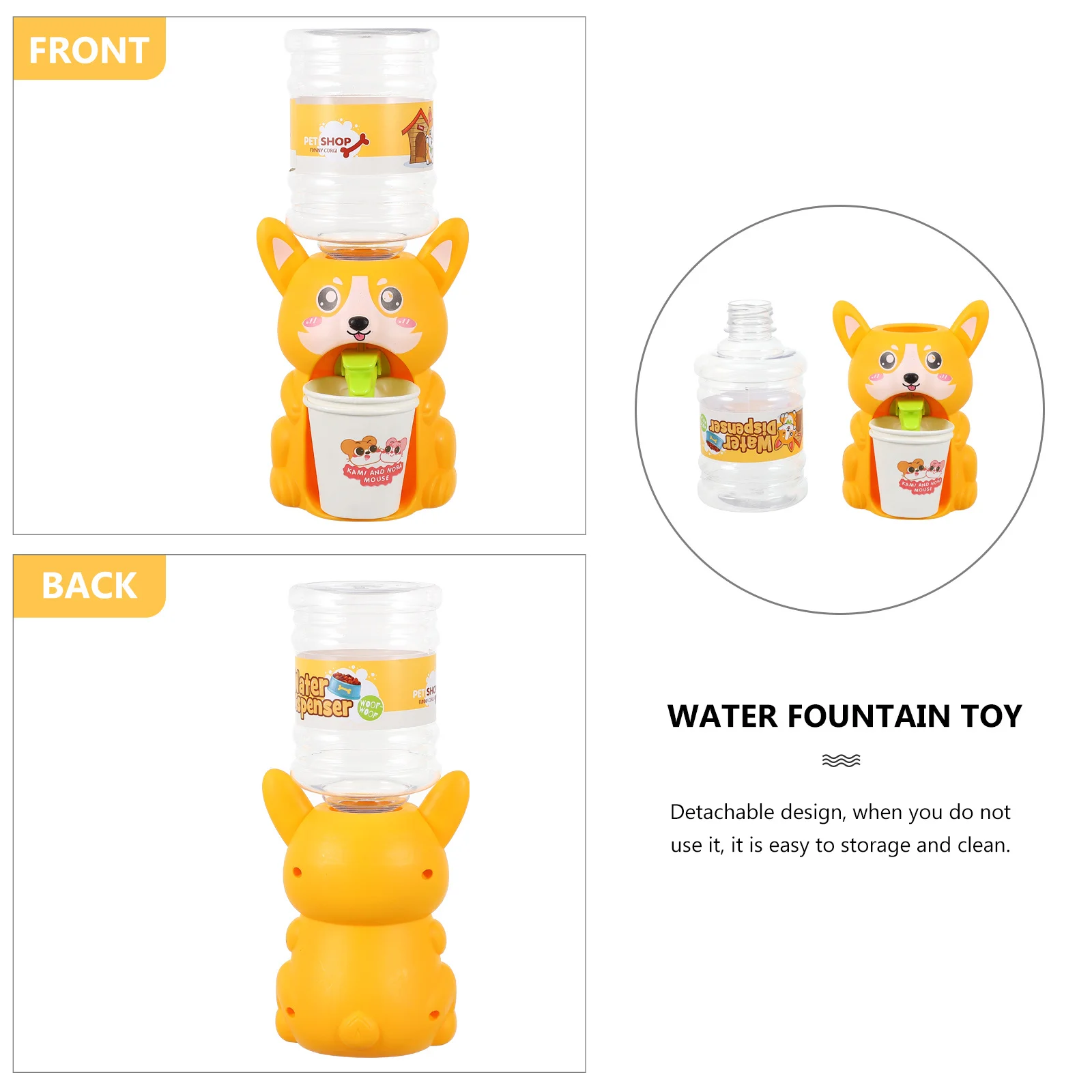 미니 코기 강아지 물 디스펜서 시뮬레이션 귀여운 디자인 간편 세척 분리형 어린이 놀이 선물 역할 놀이 어린이 물 분수