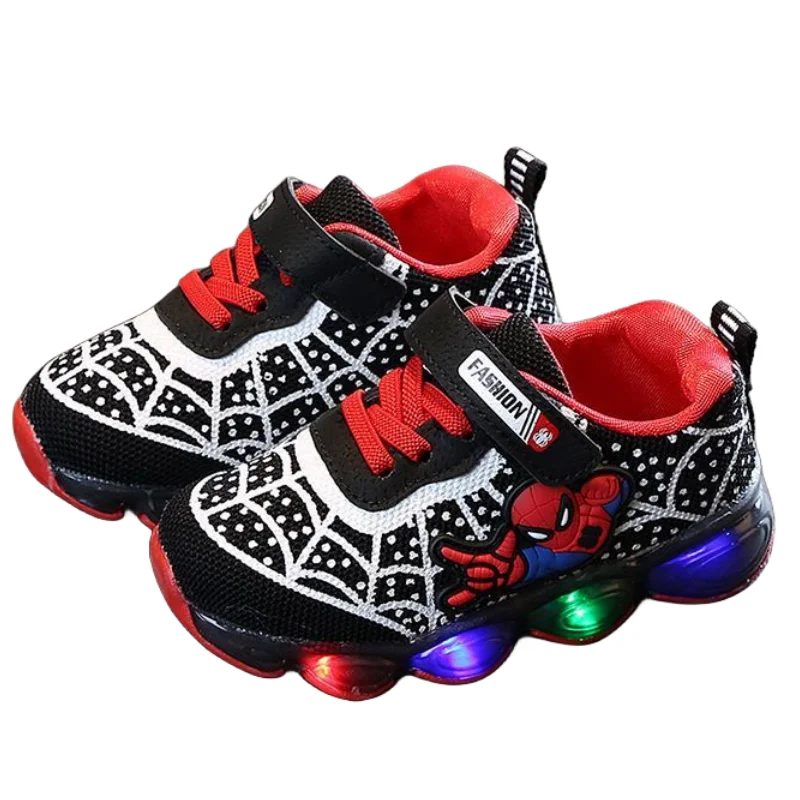 Marvel Spider-Man Children\'s Sports Shoes Flashing Shoes for Boys and Girls Mesh Breathable Running Shoes Lighting Running Shoes