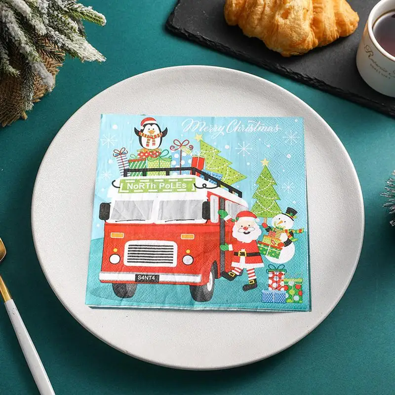 Napkins For Christmas Decorative Napkin Christmas Napkins 20-Count Holiday Napkins Santa Printed Winter Paper Napkins Christmas