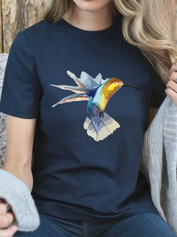 ملابس قطنية بأكمام قصيرة ورقبة دائرية Y2k تي شيرت جرافيك عتيق ملابس الشارع ملابس نسائية مع ملابس علوية غير رسمية على شكل طائر ملون