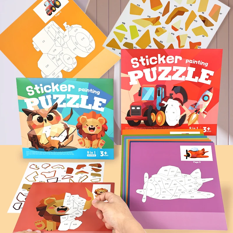 8Pcs/Set 3D Puzzle Sticker For Kids DIY Cartoon Animal Educational Painting Stickers Art Classroom Painting Puzzle Handicraft