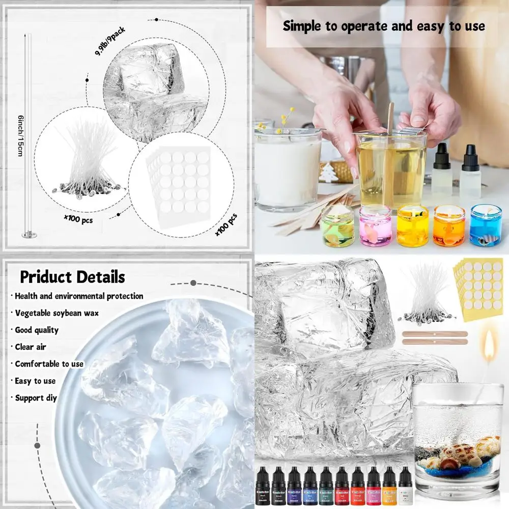 

6.6 lb Gel Candle Wax Making Clear Handmade High Density Jelly Candle Wax with Wick and Stickers with Dye for DIY Making Kit