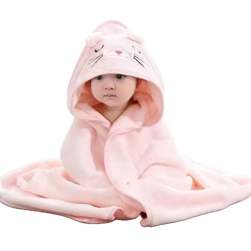 Newborn bath towel coral fleece thickened,children's hooded bathrobe hooded home clothes baby hug blanket