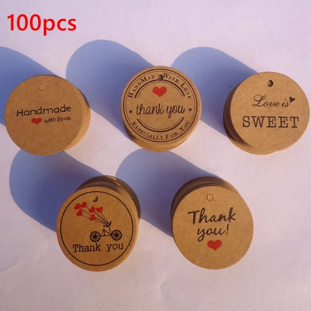 100PCS Party Kraft Paper Package Tag Cards Price Label Red Heart Gift Tags